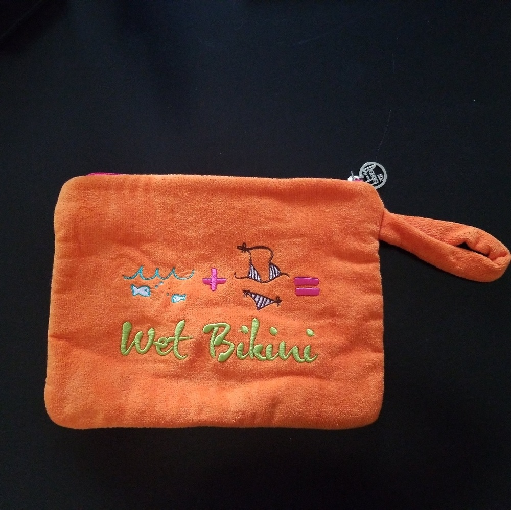 Henri Bendel Orange Terry Wet Bikini Bag Pouch 12"